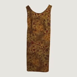 R&K‎ Original Woman Midi Dress Brown Leopard Floral Sleeveless 90s Boho Sheath